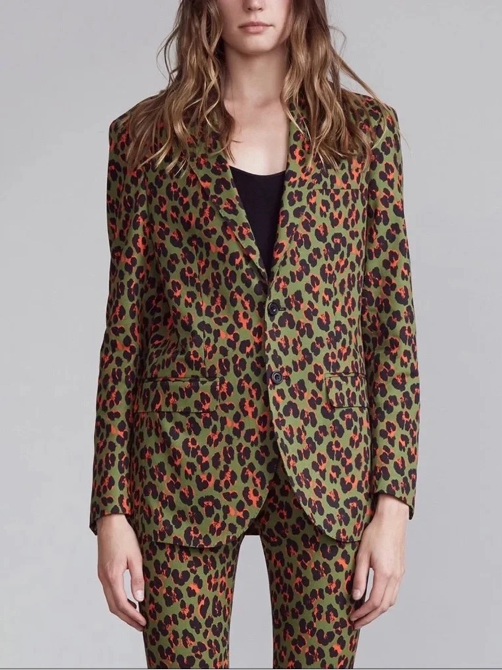 R13 green orange neon leopard print blazer jacket